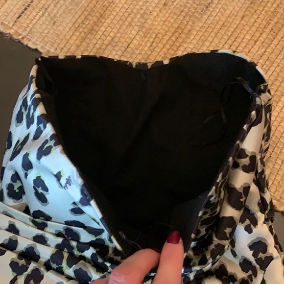 Alphorria Leopard Print Black/Tan Strapless‎ Mini Side Pleated Dress Size P/4 - Picture 12 of 12